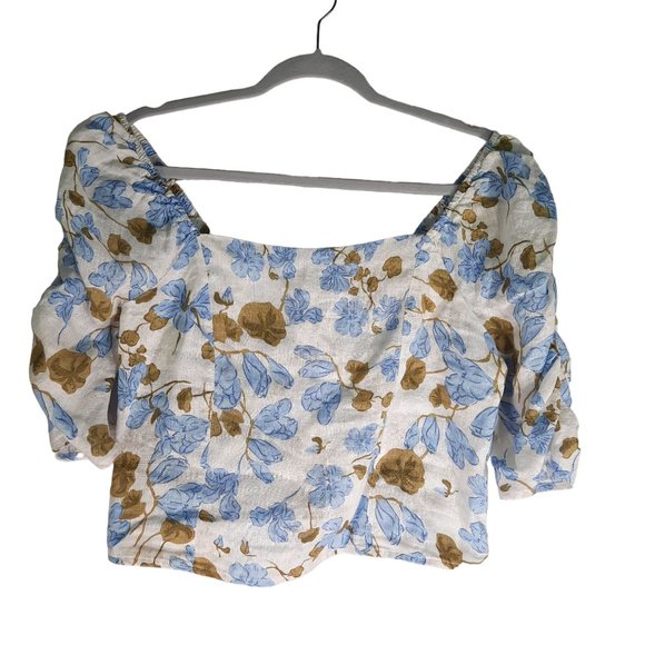 Joie Linen Square Neck Floral Cropped Blouse - Picture 3 of 10